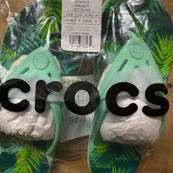 Women’s Crocs Crocband Flip Flops Thongs Sandals Tropical Palm Tree 207178-94S - Picture 8 of 8